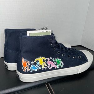 Keith Haring canvas H&M navy blue sneakers 10.5 size USA smoke and Pet free NEW